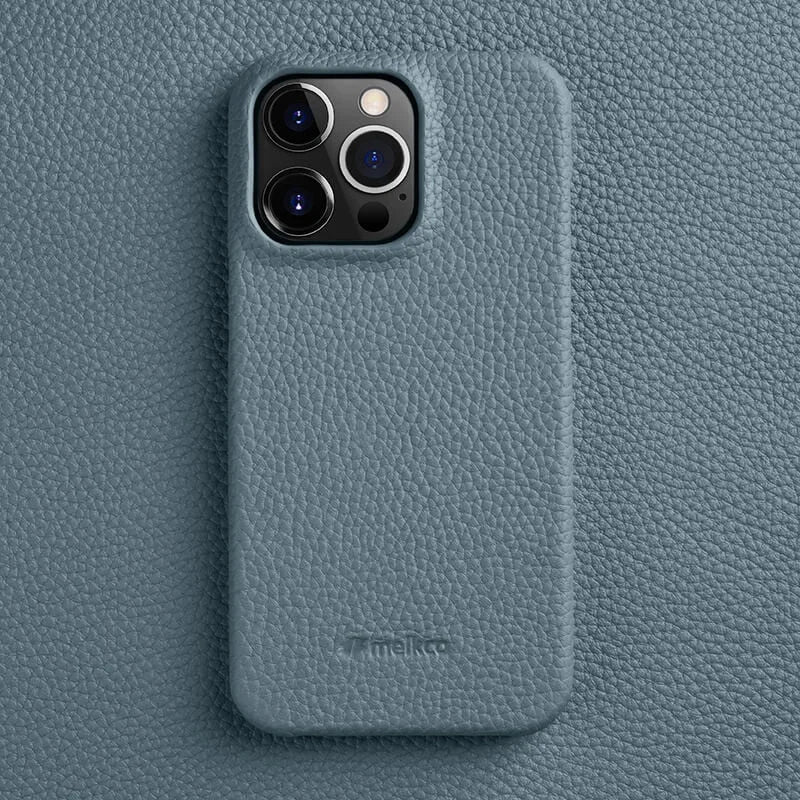 Case Leather Premium - iPhone 14 / Azul Acinzentado