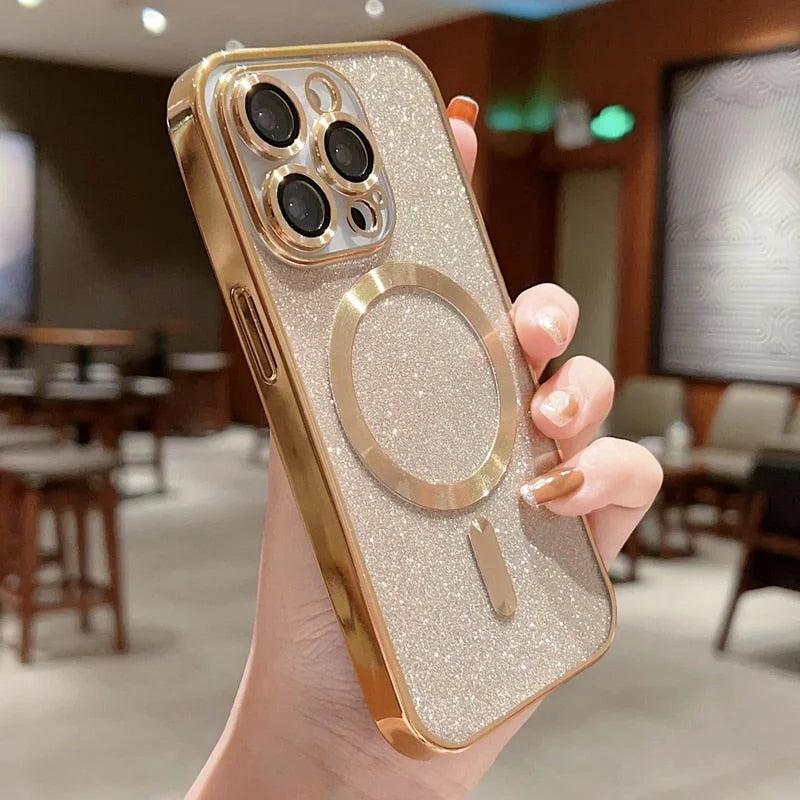 Case Mag Glitter - iPhone 14 / Dourado