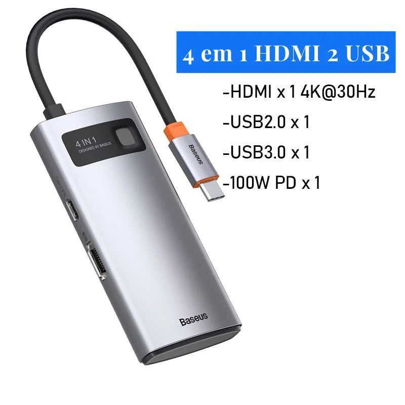 Hub 4 em 1 Baseus Multiuso - HDMI 2 USB Acessórios 11