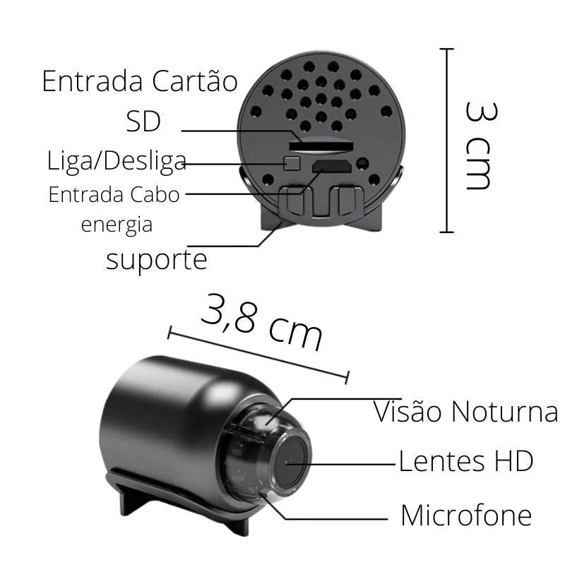 Mini Câmera Portátil - Vídeo e Áudio Versão HD 2024